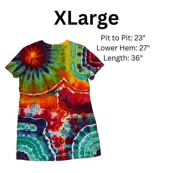 Ice Dyed T-shirt Dress - Ice Dye Hippie Boho - Rainbow Geode (Women's XLarge) - Picture 3 of 12